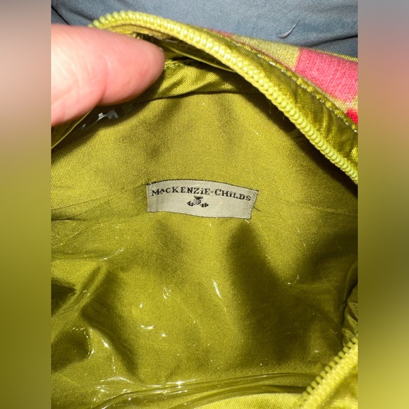 NWOT Mackenzie-Childs pink and green check cosmetic pouch bag travel train case - Picture 2 of 3